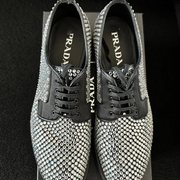 Prada | Shoes | Prada Crystalembellished Leather Lace Ups  display picture 2